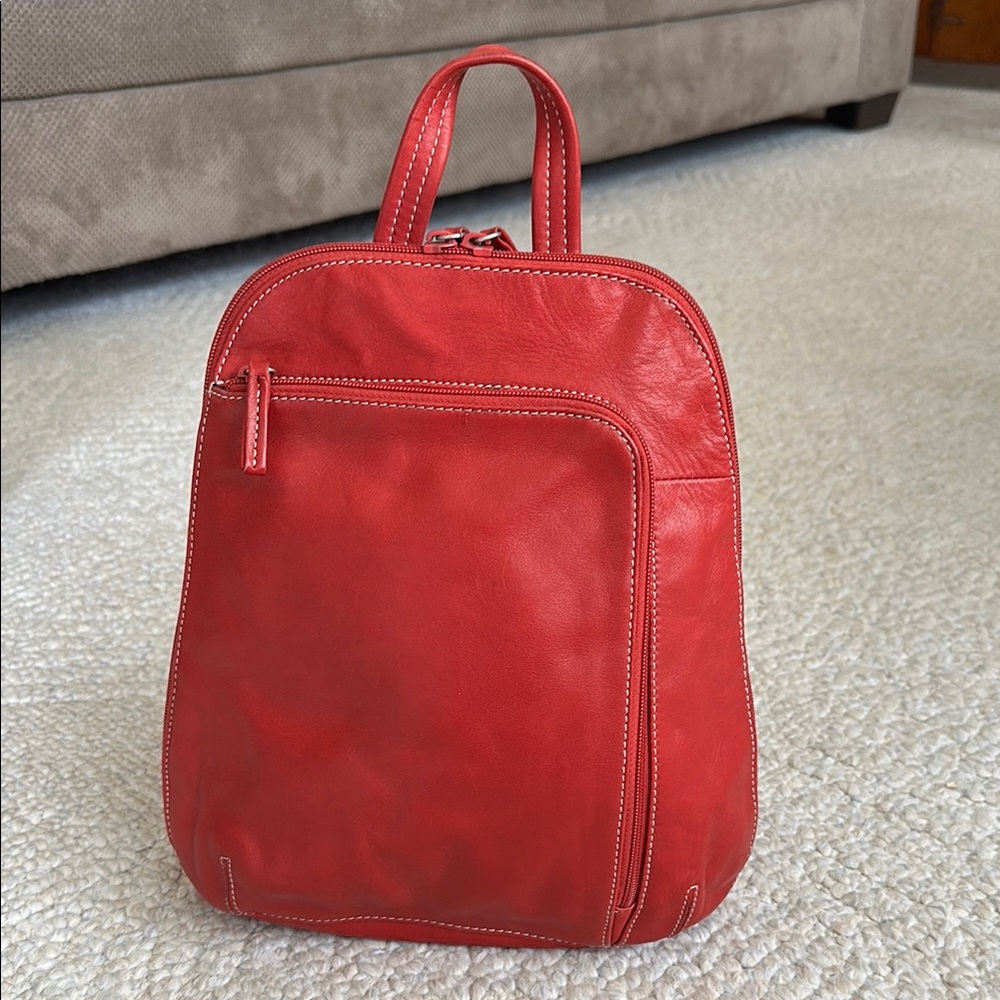 Vintage Tignanello Red Leather Backpack Purse